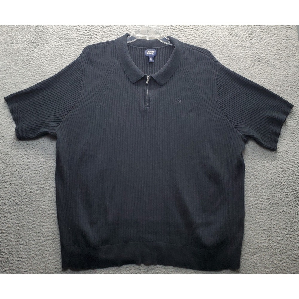 Lands' End Polo Sweater Mens 4XL Navy Ribbed Knit Short Sleeve 1/4 Zip Pullover